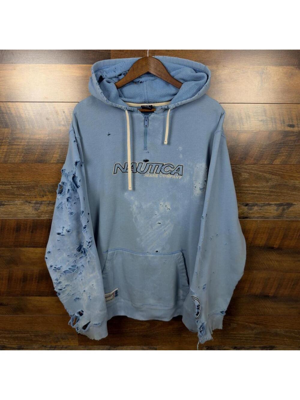 Y2K Nautica Competition Thrashed Distressed Blue Hoodie XL